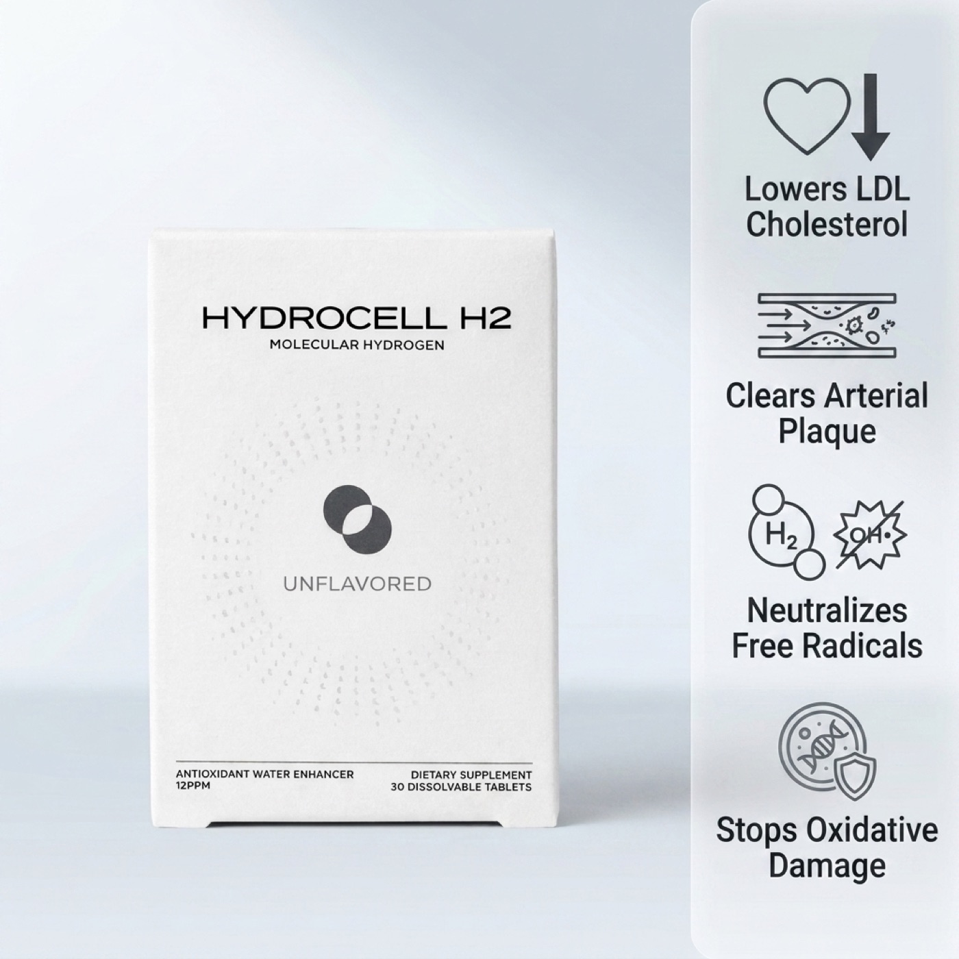HydroCell H₂ — molecular hydrogen tablets for lowering LDL cholesterol