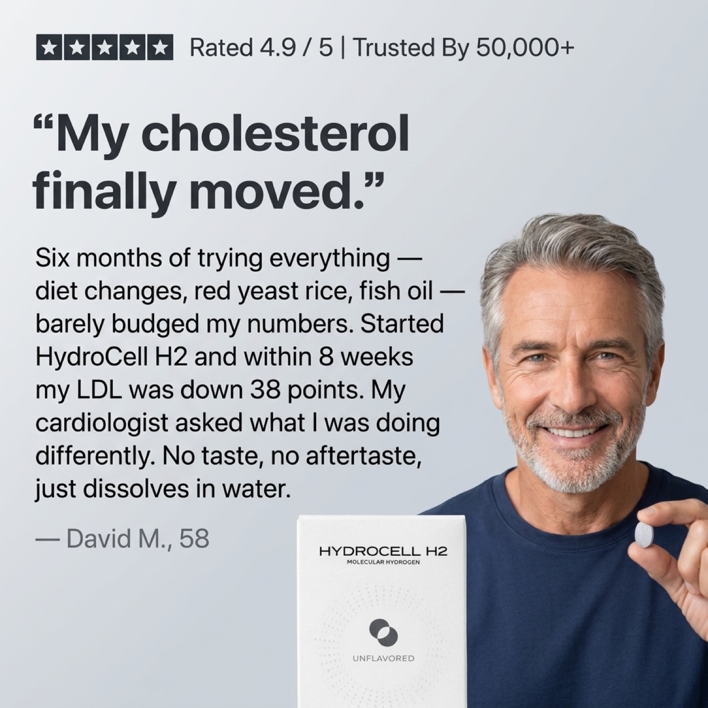 David M., 58 — verified HydroCell H₂ customer review